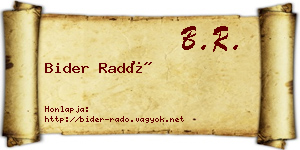 Bider Radó névjegykártya